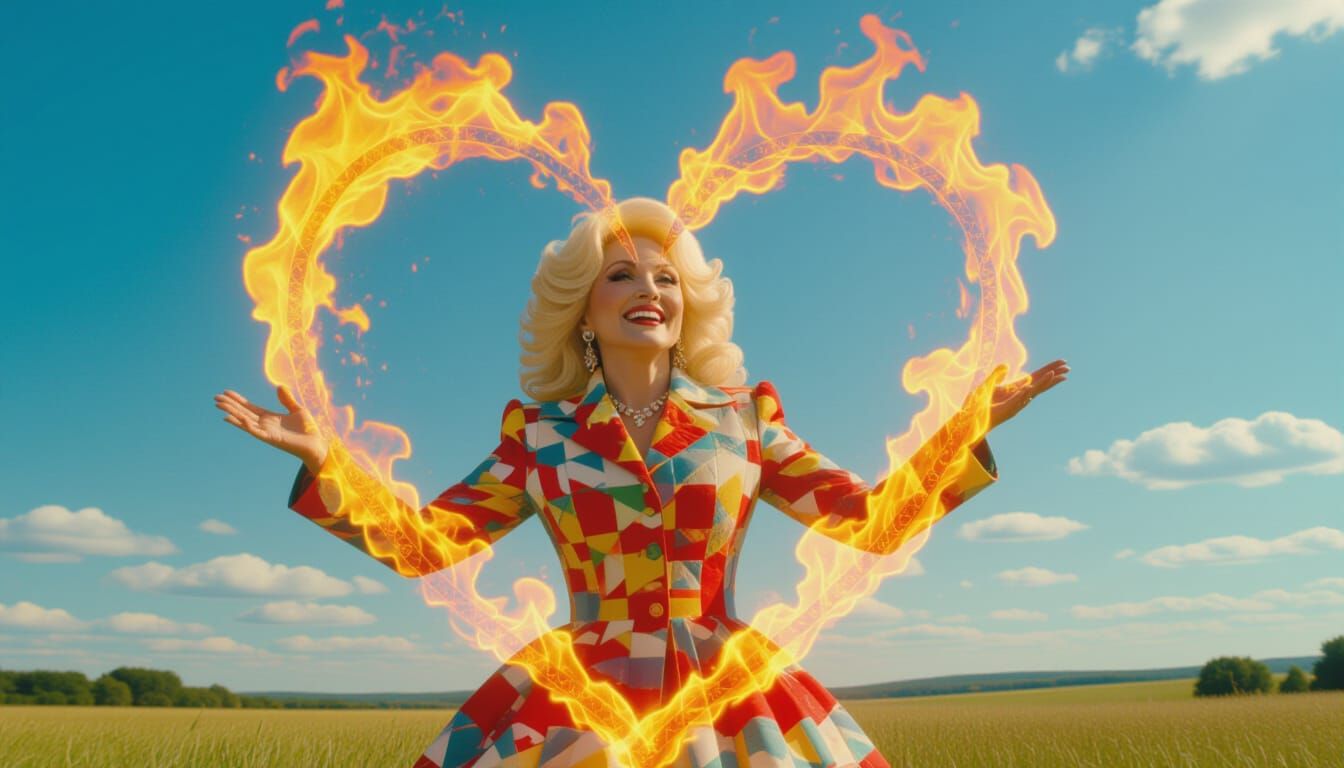 Joyful Dolly Parton Quilt Ablaze with Love
