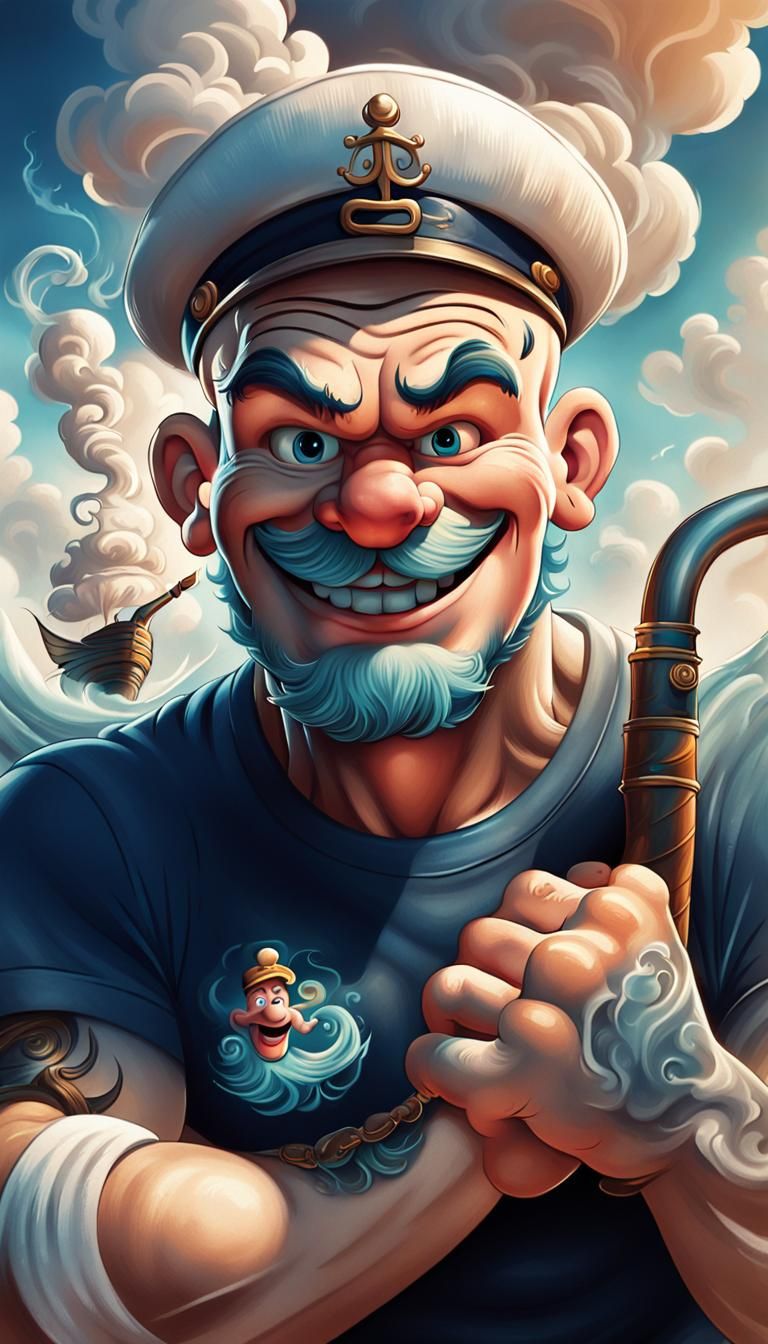 Popeye the Sailor Portrait in Disney Cartoon Style