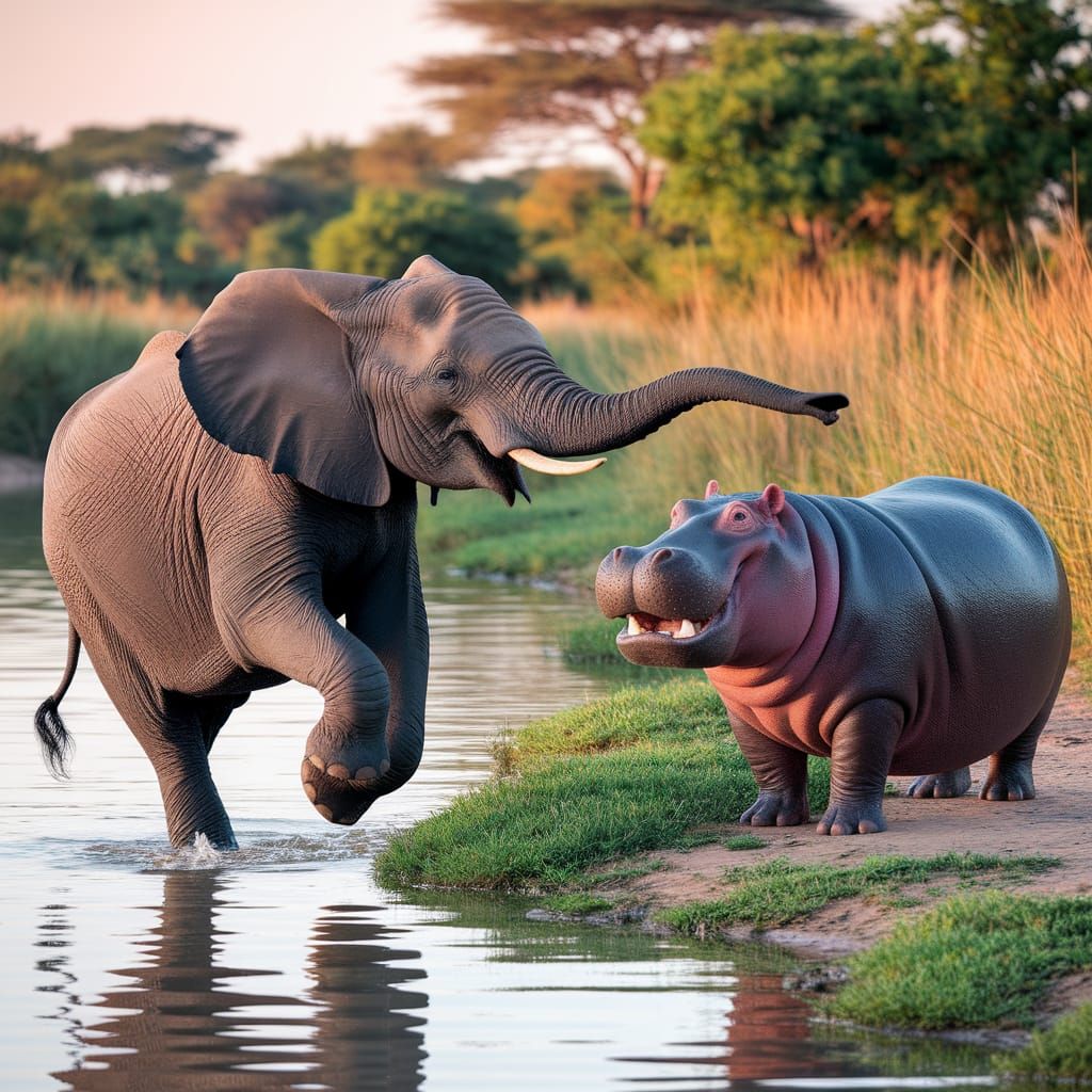 Elephant Dances and Waves to Hippopotamus