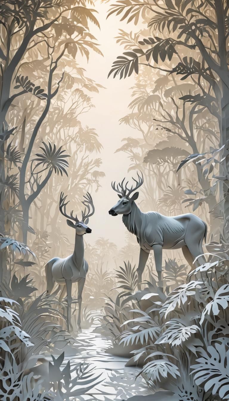 Photorealistic Papercut Jungle Animals in Backlight