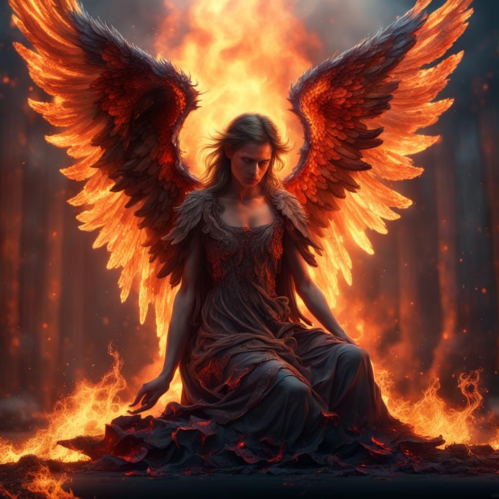 Fiery Angel's Lament: A Detailed Matte Painting