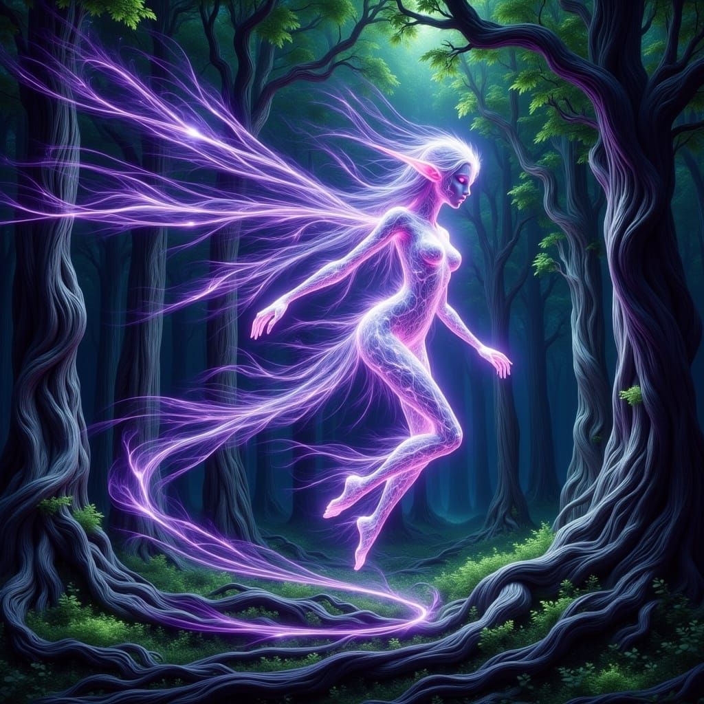 Ethereal Elf in Enchanted Forest: A Rothko-Inspired Scene