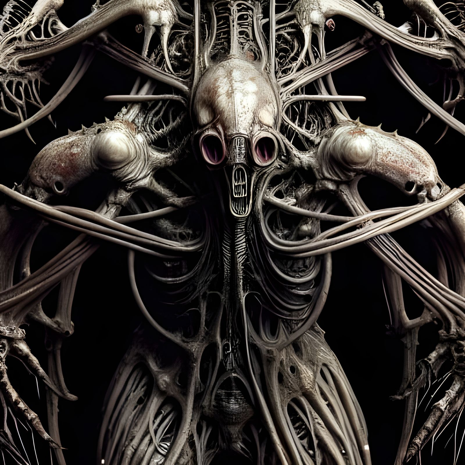 Horrifying Biomechanical Creature in Biopunk Style