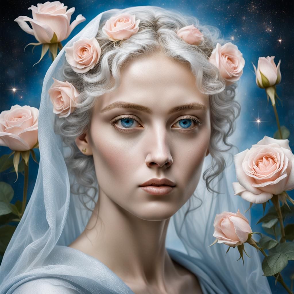 Ethereal Saint in Celestial Garden Portrait