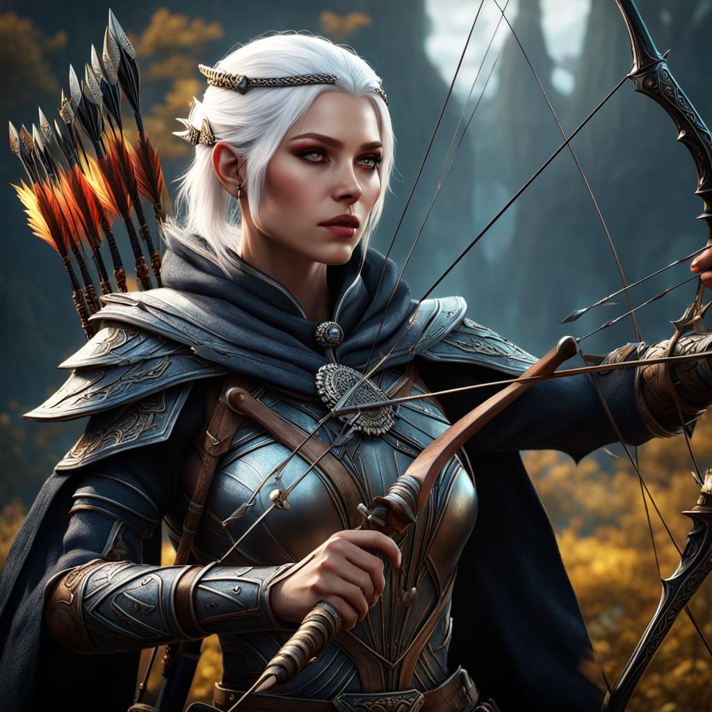 Fantasy Girl Hunter with Bow: Detailed Matte Painting