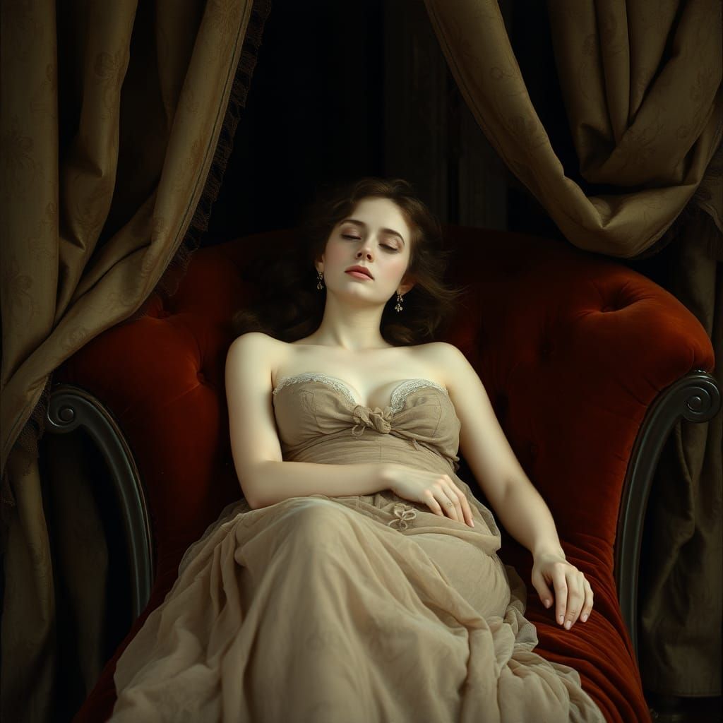 Woman in Dreamy Repose: Rococo-Romantic Style