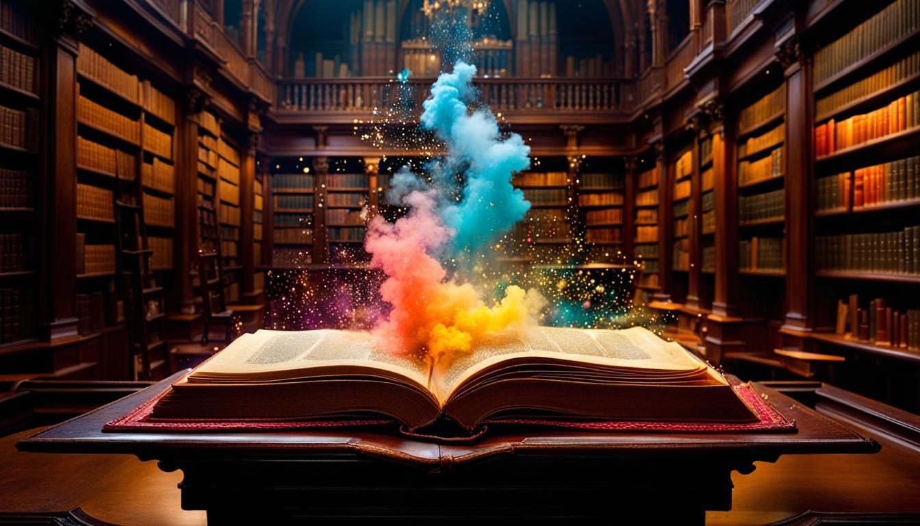 magical book in a library