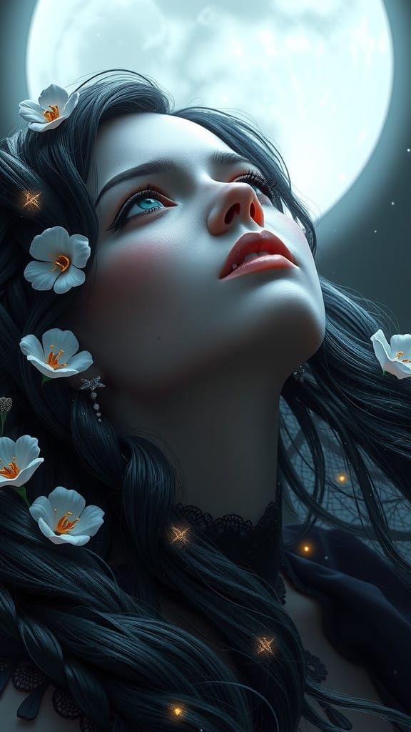Surreal Emo Goth Princess in Moonlit Portrait