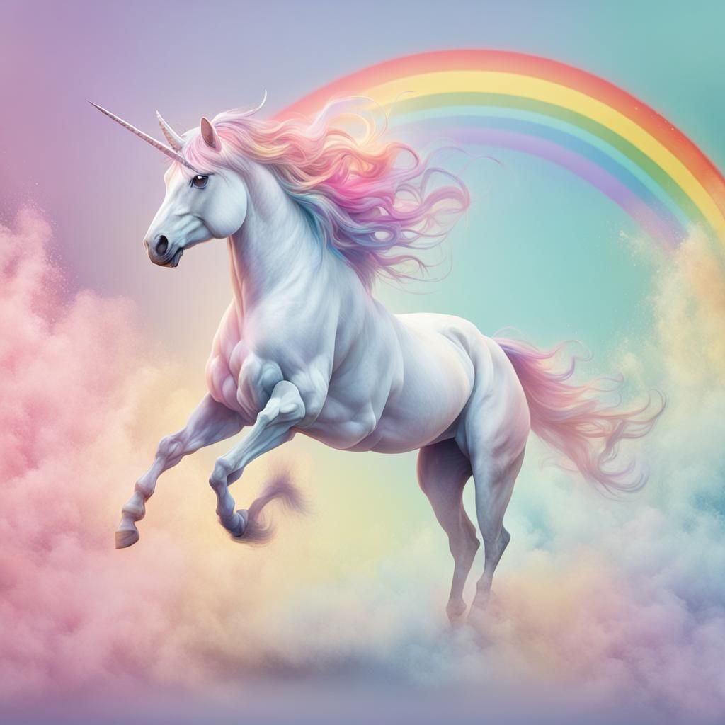 Unicorn Galloping Up a Rainbow in Pastel Colors