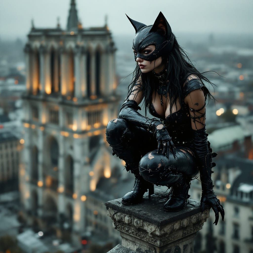 Catwoman Punk Edition on Notre Dame Cathedral