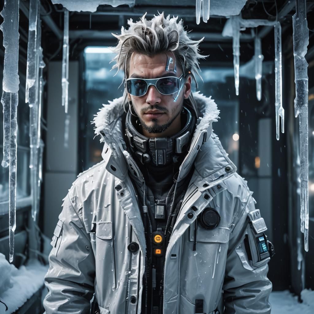 Futuristic Portrait of Frost-Resistant Irbis in Cyberpunk St...