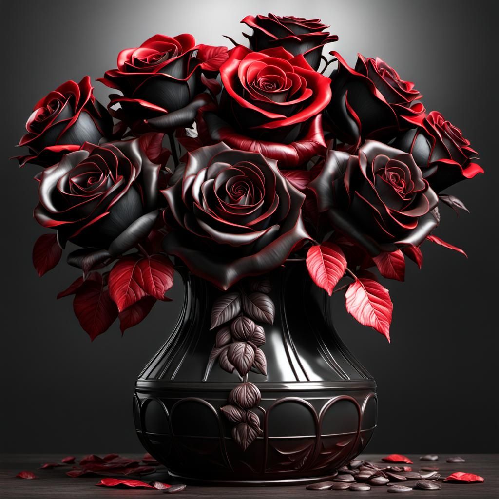 Black and Red Roses in Dark Fantasy Style