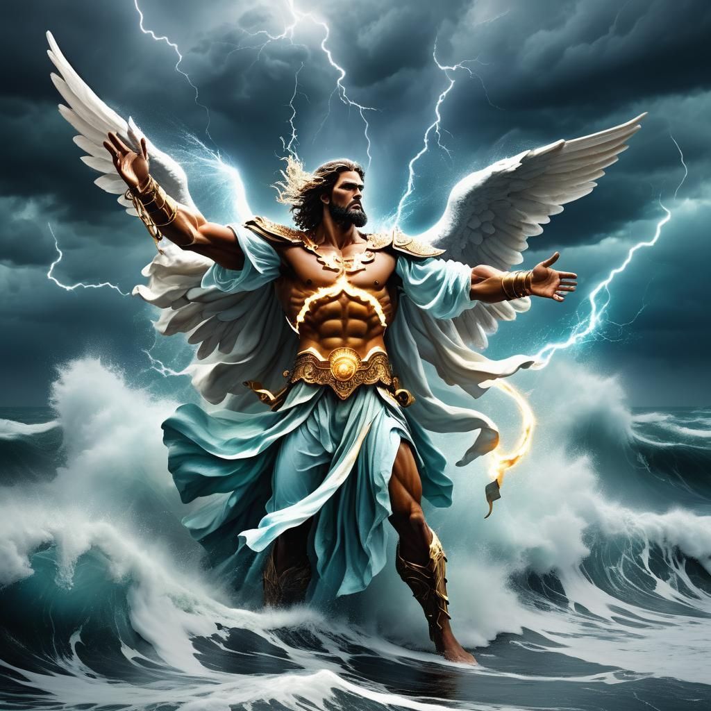 Angel Commands Stormy Ocean Tides with Lightning