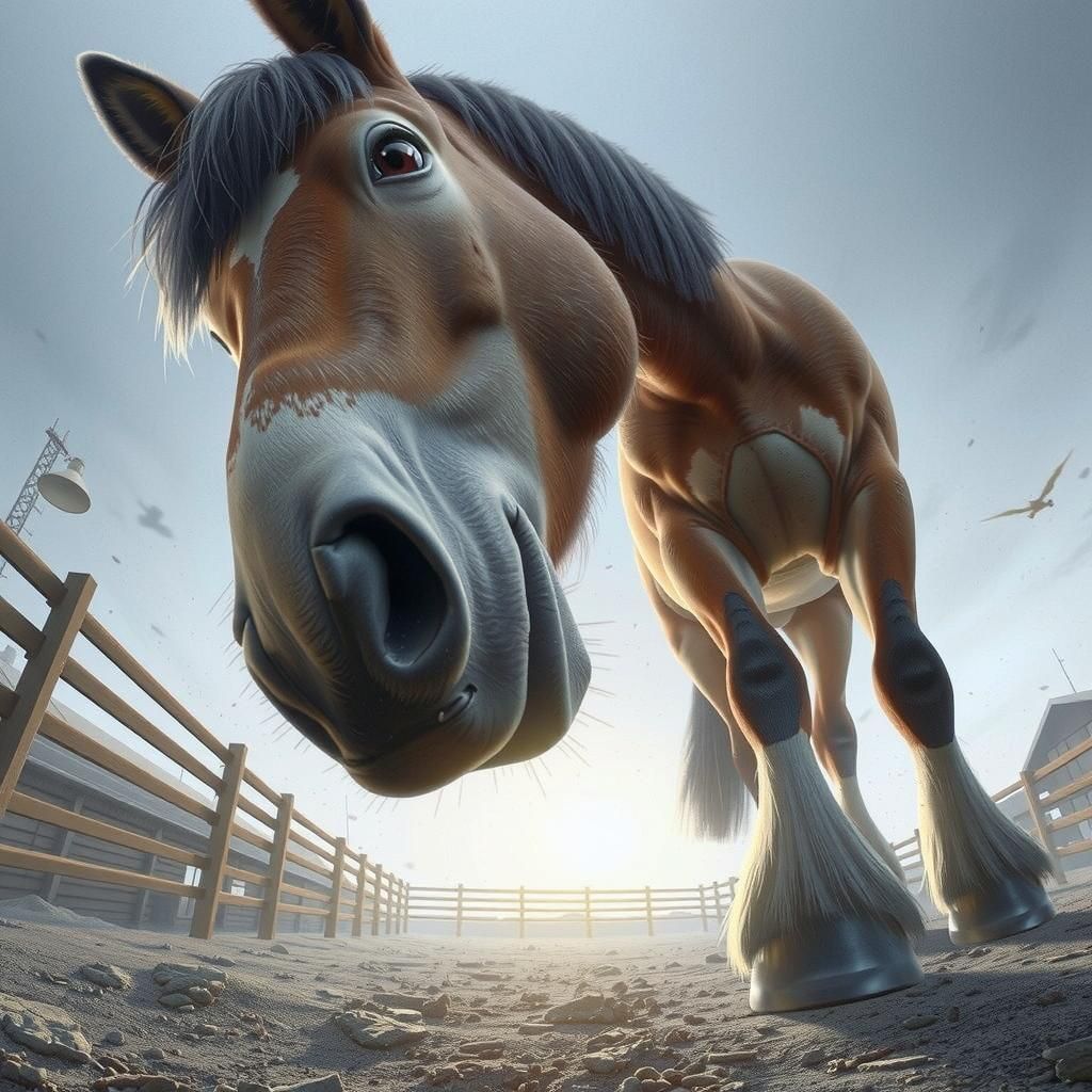 Friendly Young Horse: Photorealistic Low-Angle View