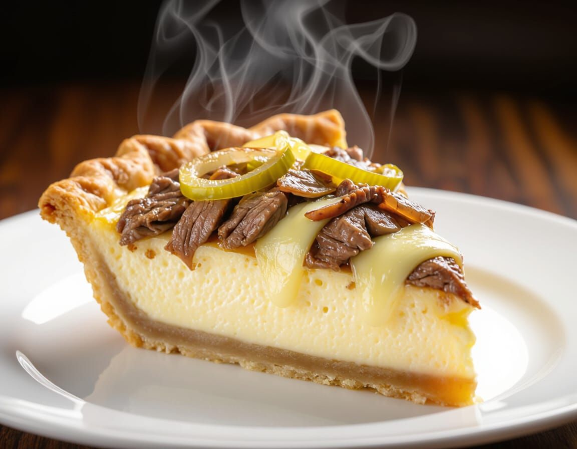 Cheesecake Topped with Philly Cheesesteak in 8K