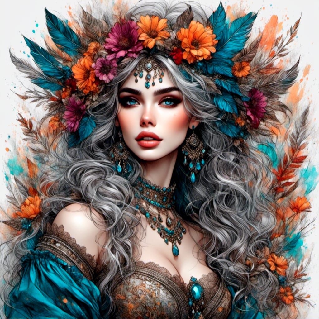 Color Sketch Portrait of a Beautiful Woman