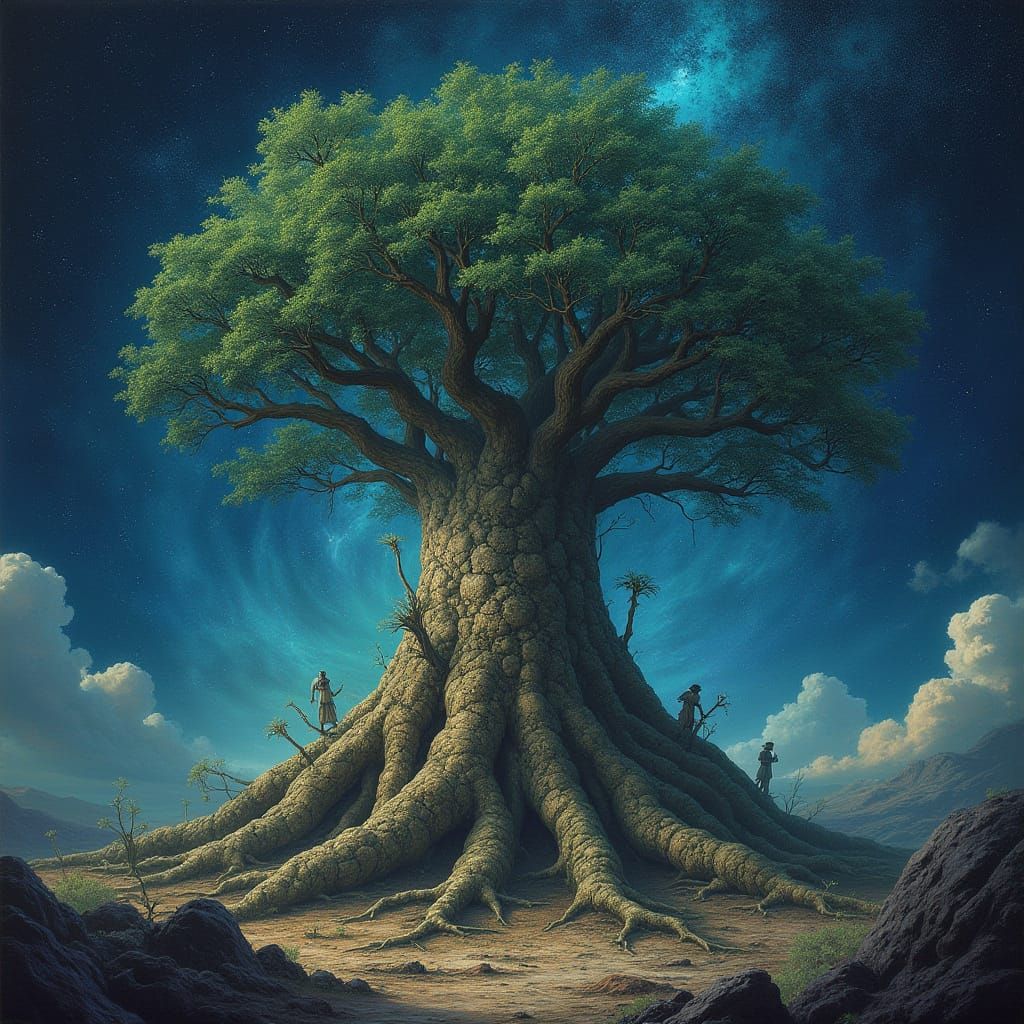 Ancient Cosmic Tree in Nebula: Epic Fantasy Art
