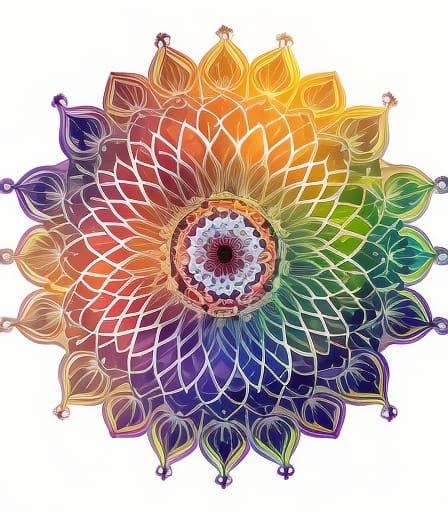 Luminescent Rainbow Flower Mandala in Sci-fi Fantasy Style