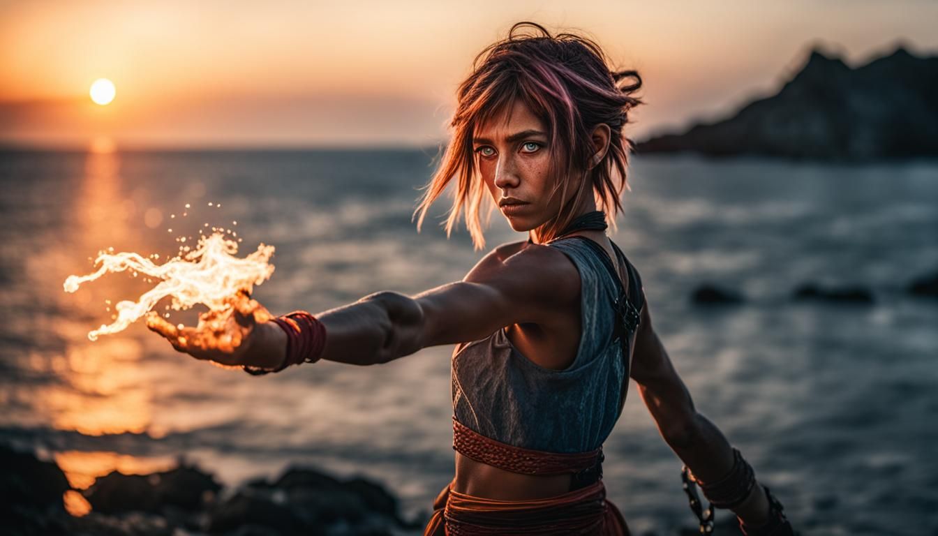 Final Fantasy Woman Casting Sunset Magic