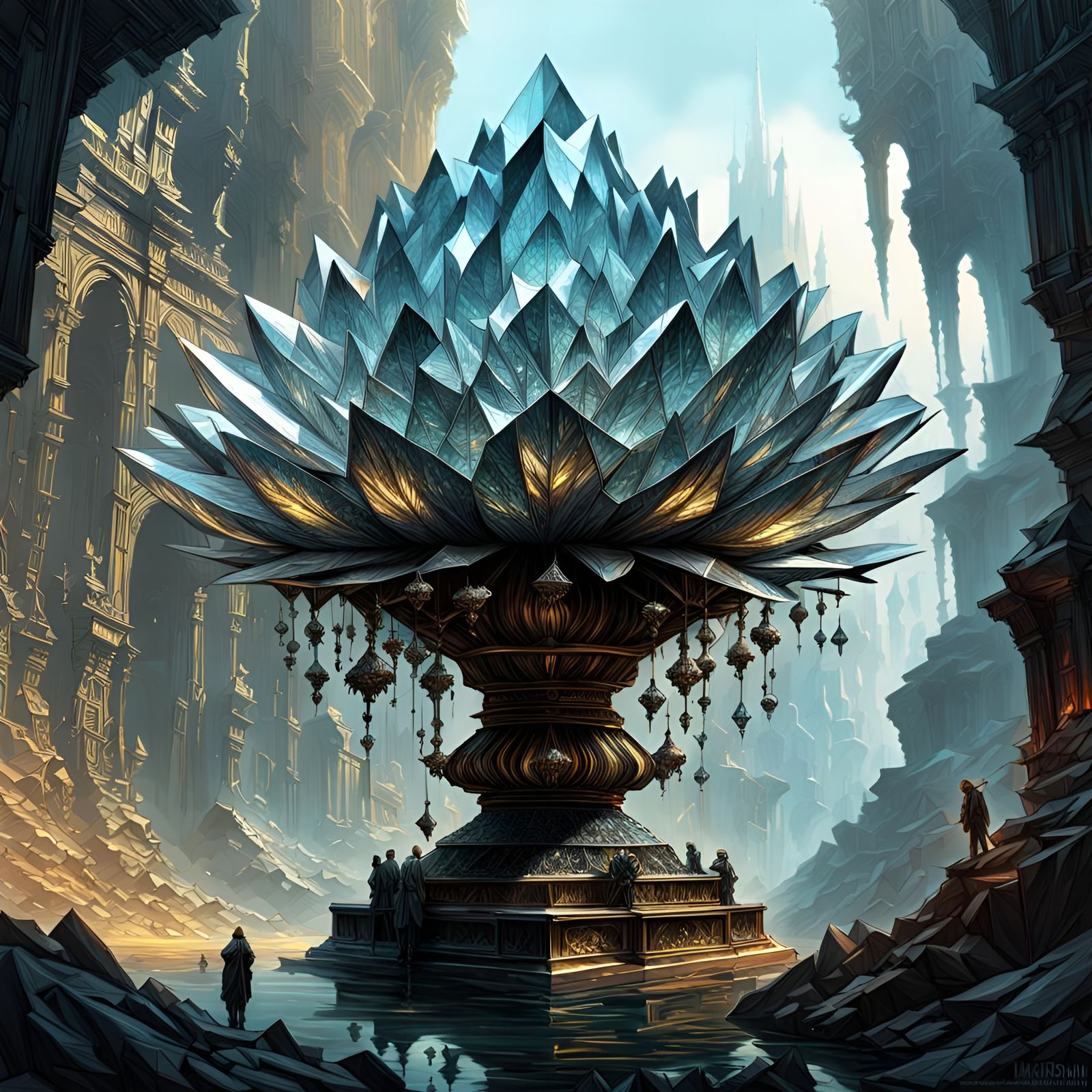 Crystallized Metallic Optical Illusion in Surreal Style