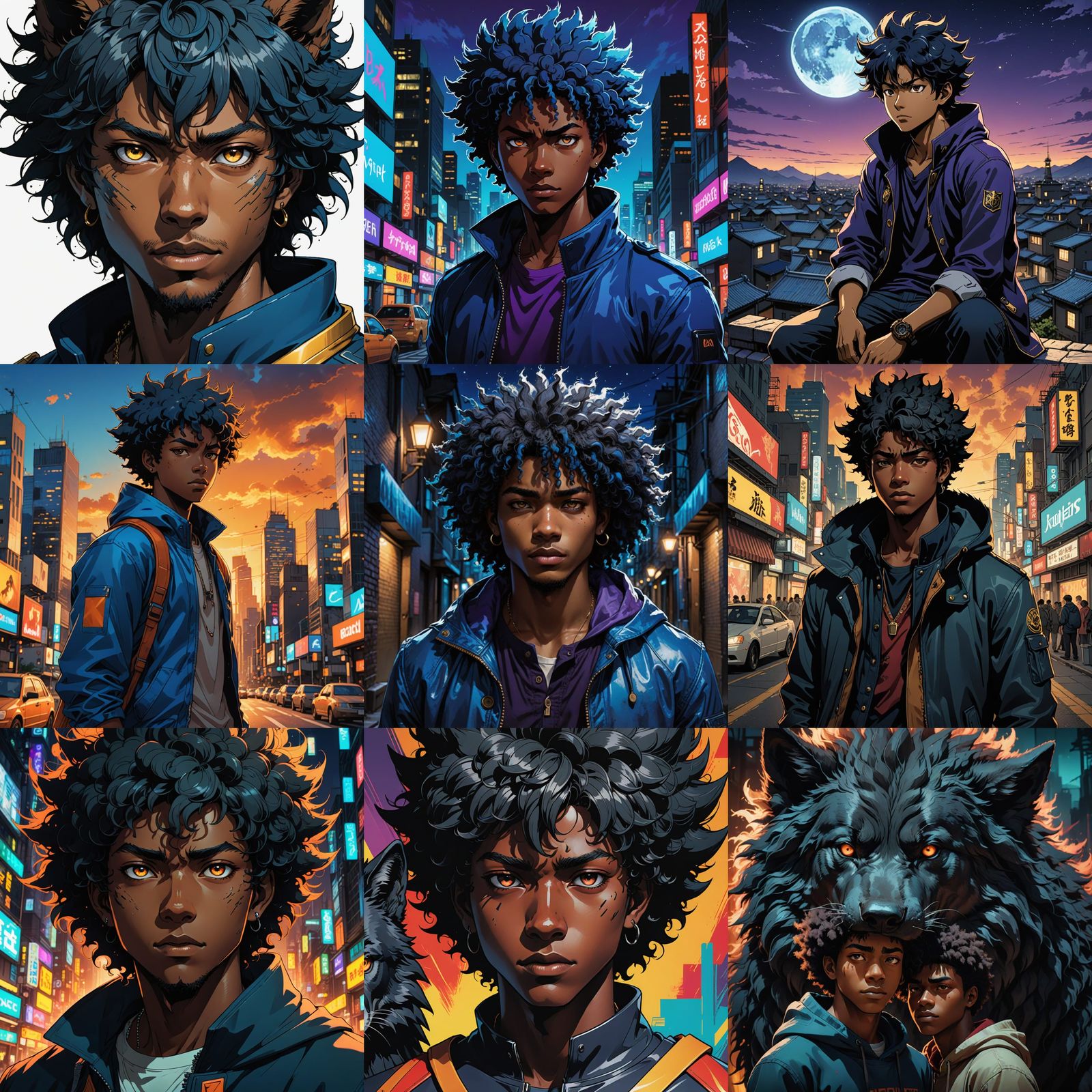 Manga-Style Teen Wolf Boy with Afro in Cinematic Lighting