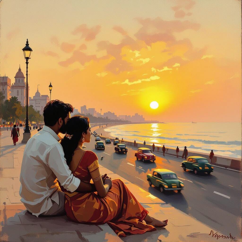 Bombay Sunset: Intimate Moment in Classical Indian Style