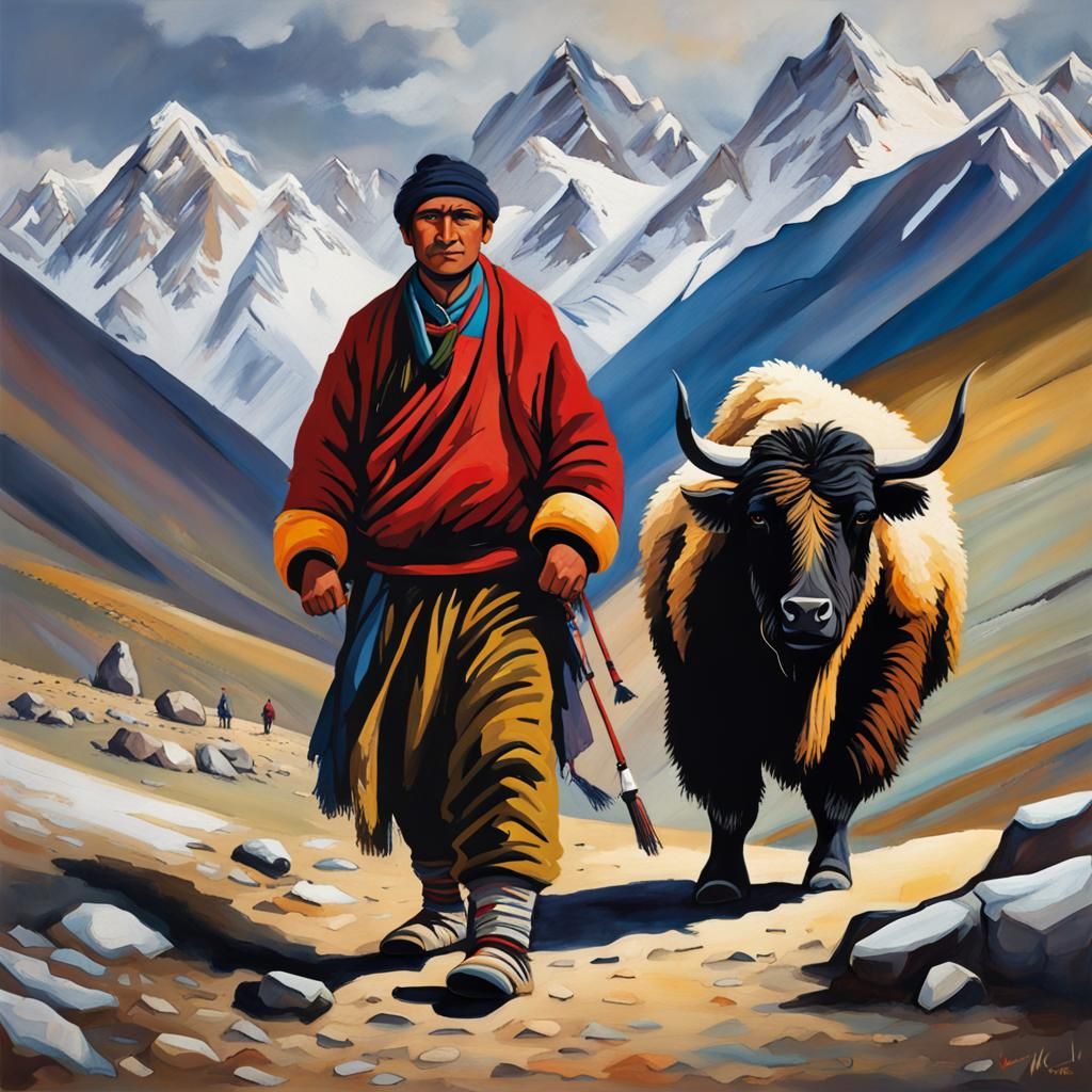 Sherpa Man with His Yak - Nepal