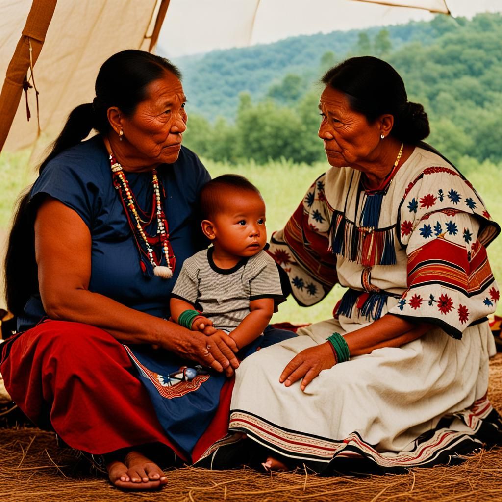 Cherokee Mother Telling Story in Tent