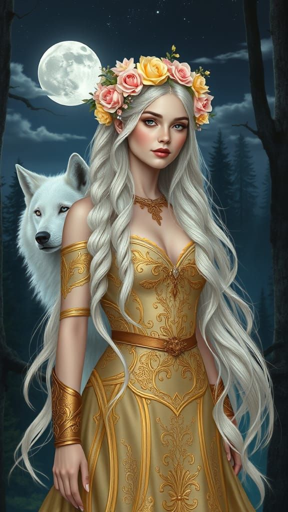 Ethereal Goddess in Enchanted Forest at Night