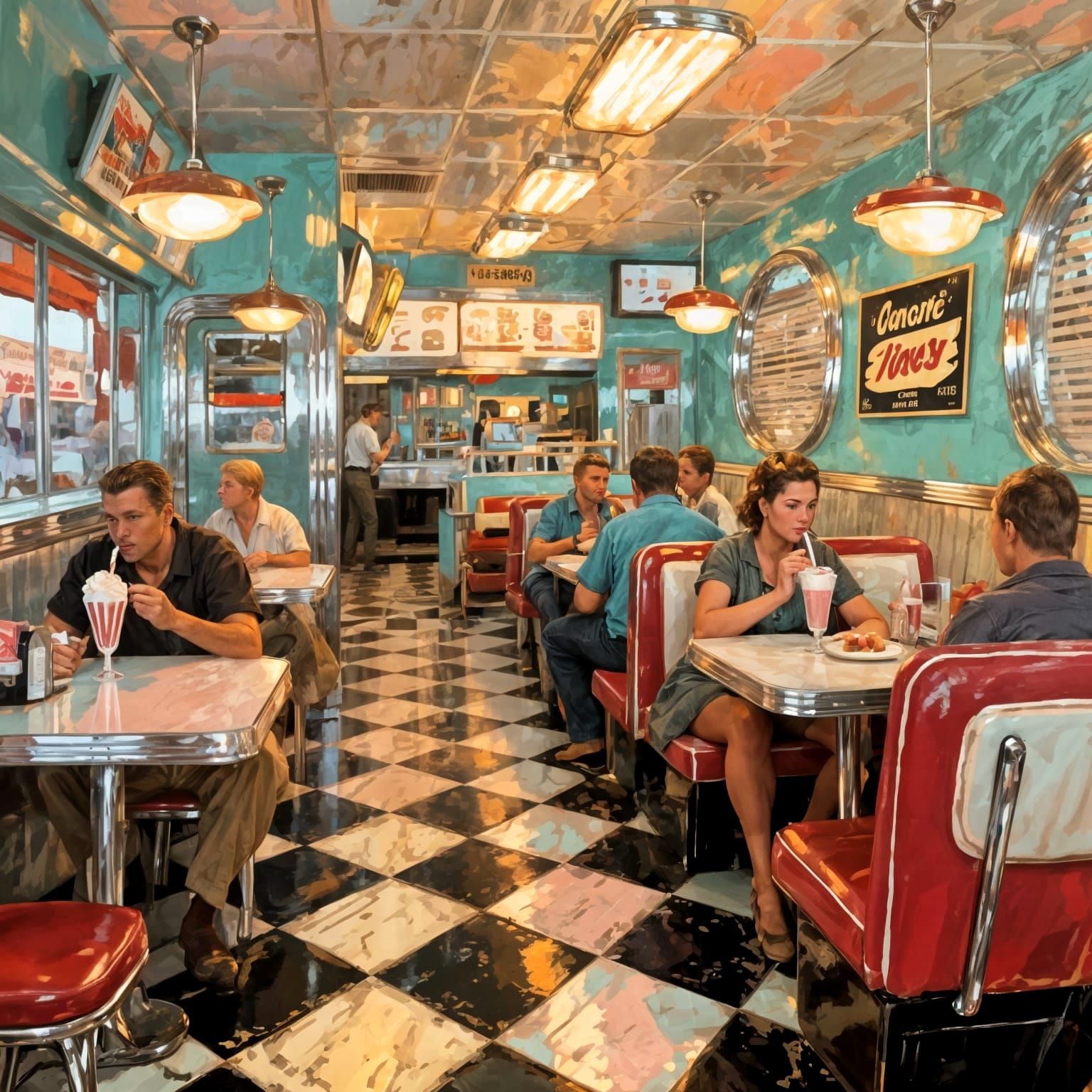 1950s Diner Scene with Pop Art Colors