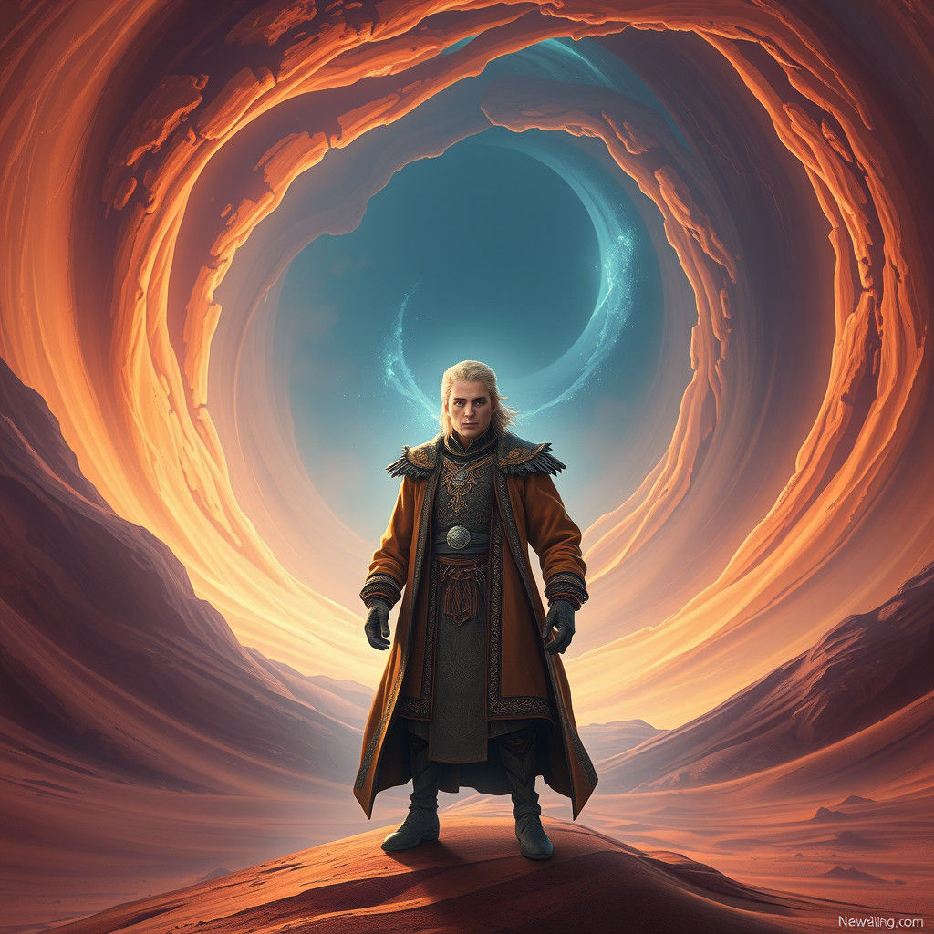 Regal Turkic Khagan in a Swirling Desert Vortex - Fantasy Co...