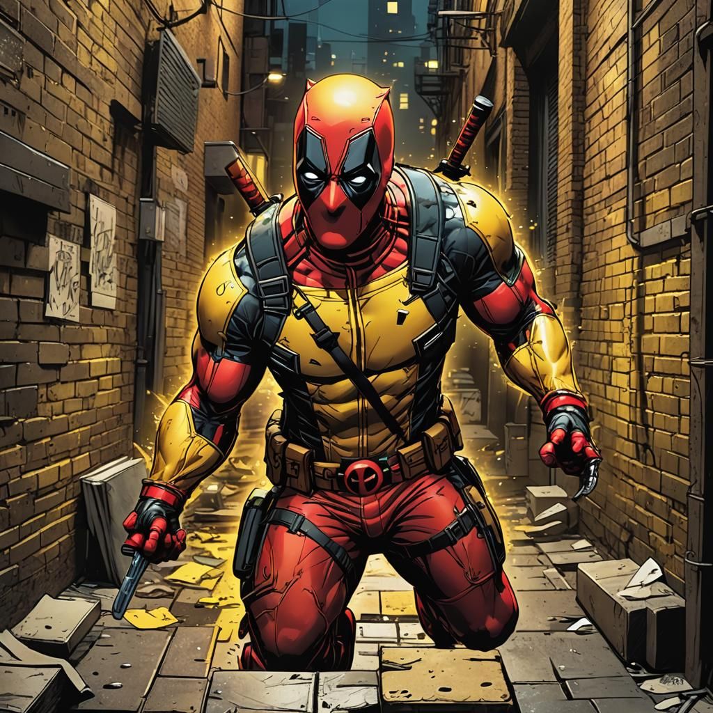 Deadpool in Yellow Suit: Comic Book Art