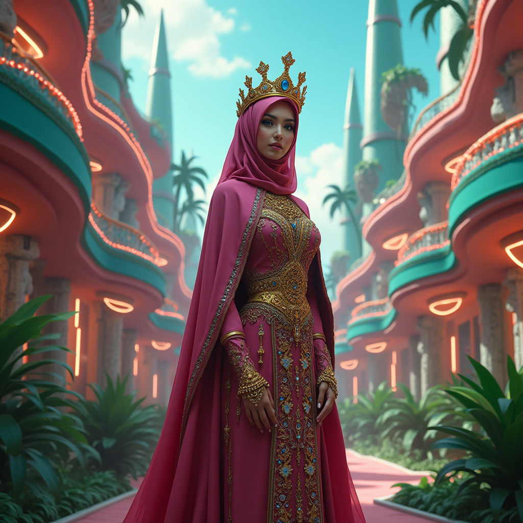 Muslim Princess in Neon Watermelon City