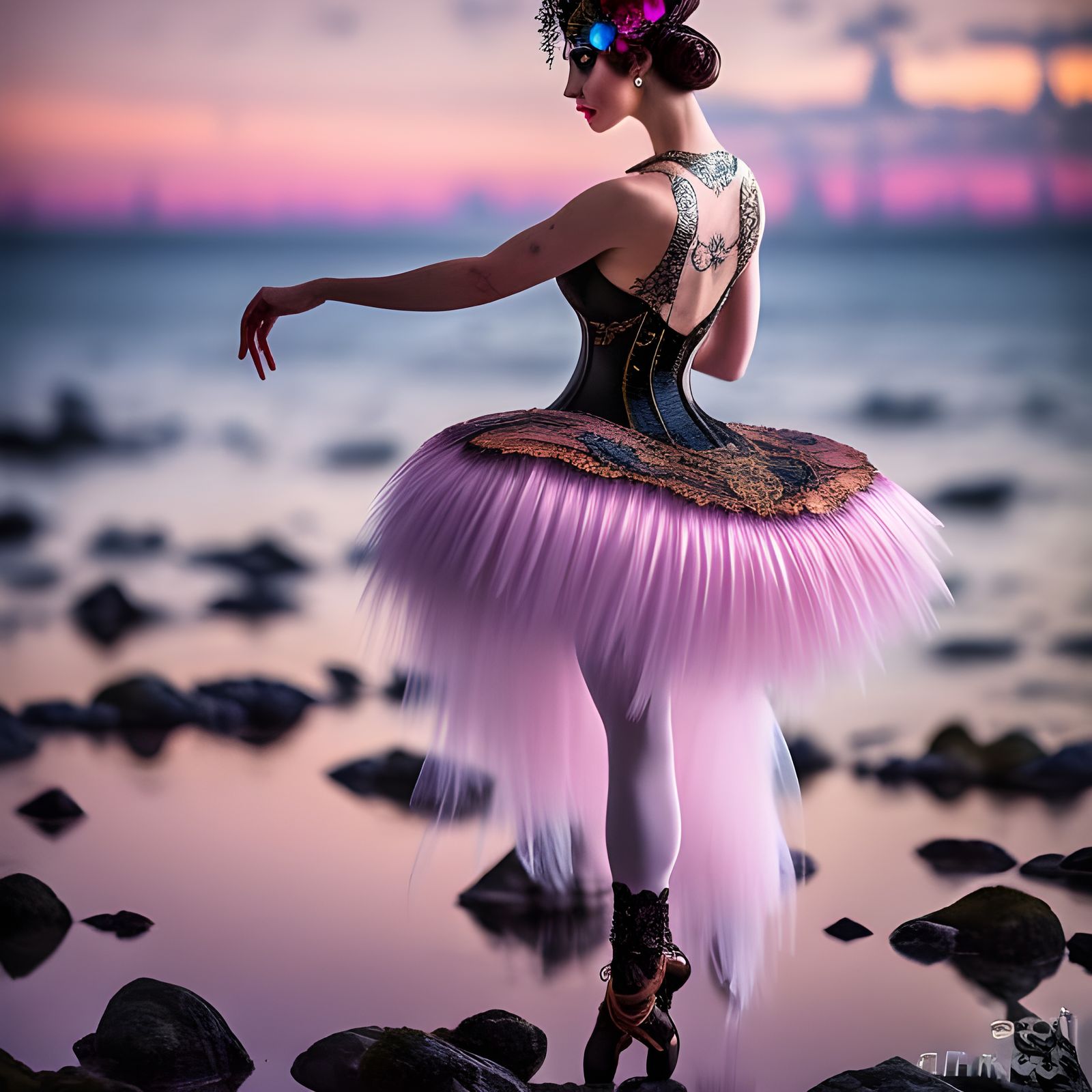 Steampunk Ballerina Dances by Moonlight in Vivid Photo