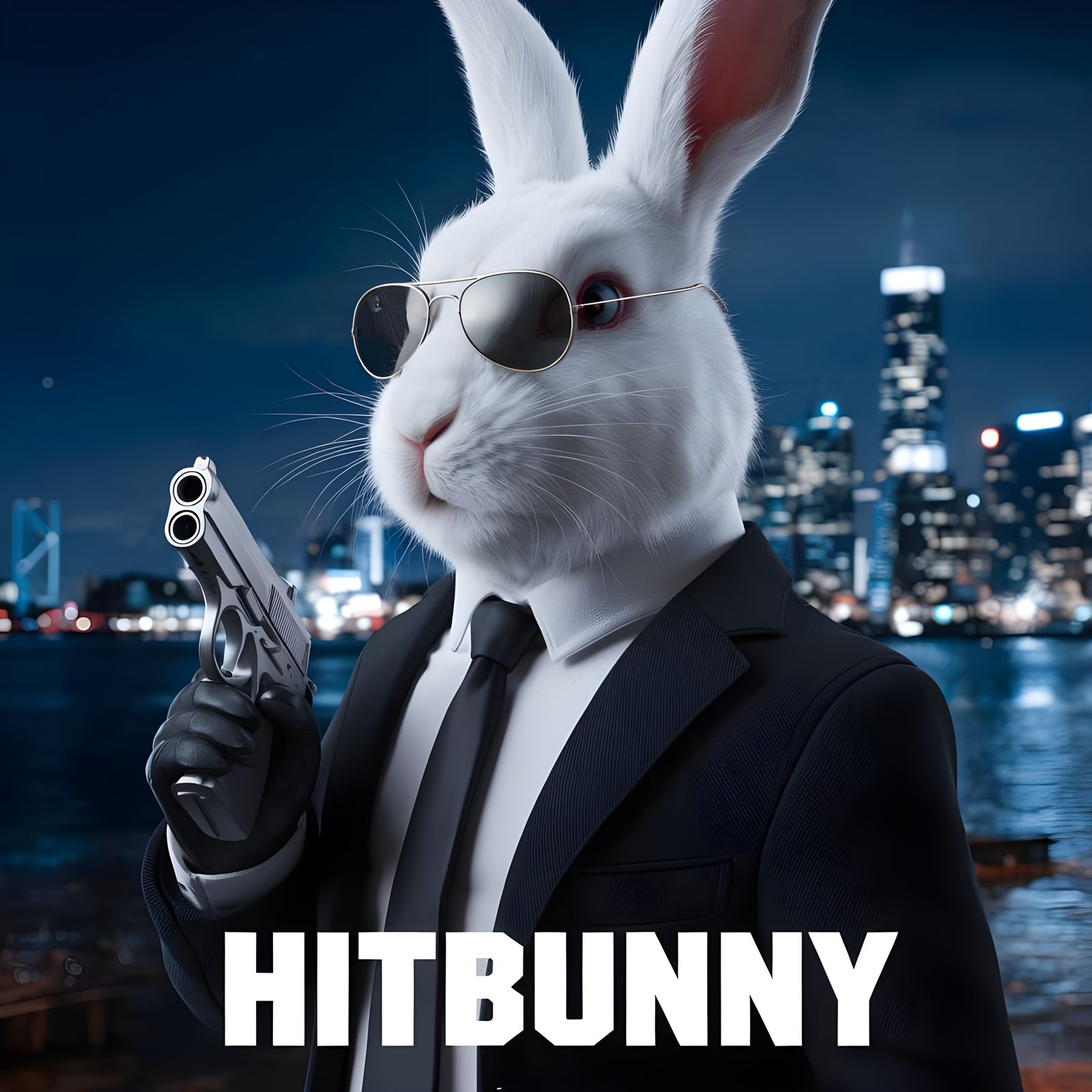 Surreal Hitman Bunny in Hyperrealistic Cityscape