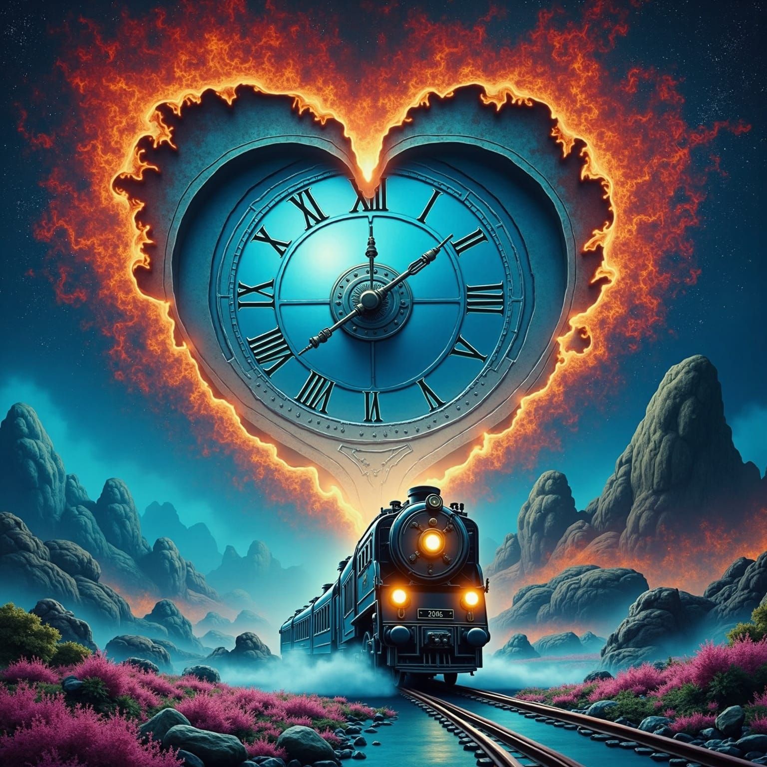Mystical Portal: Steam Train with Clock