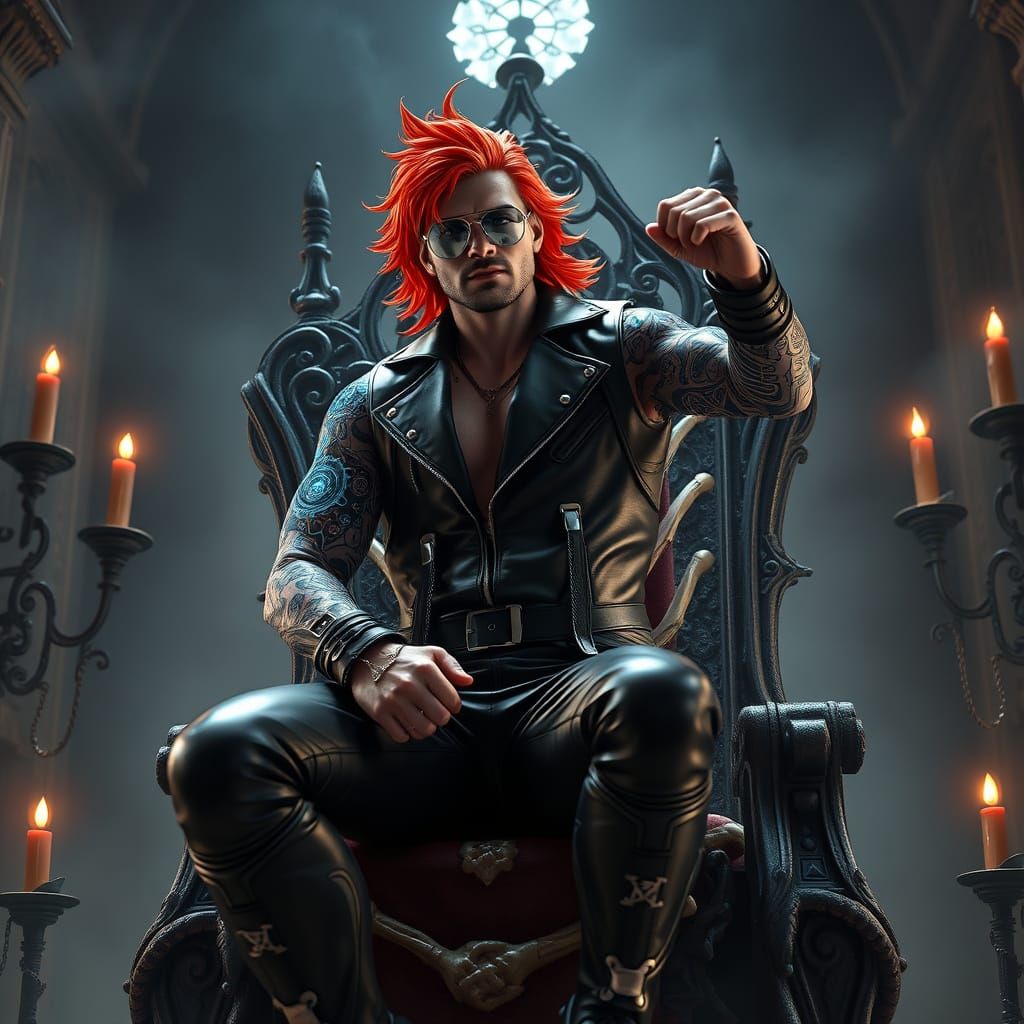 Cyberpunk Warrior in Gothic Throne Room