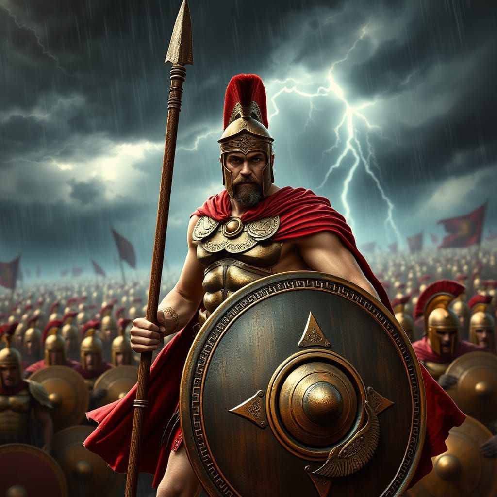 Spartan Warrior Stands Resolute in Gritty Battle Scene