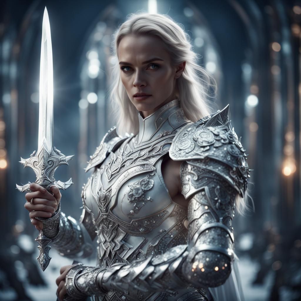 Lady Knight with Crystal Blade in Digital Painting