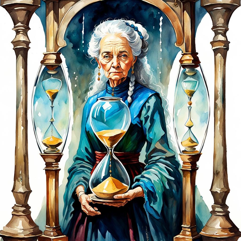 Hourglass Portrait: Youth to Old Age in Watercolor