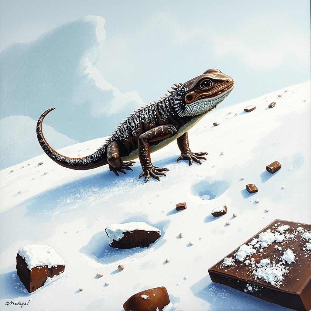 Vibrant Marshmallow Lizard in Chocolate and Snowy Powdered S...