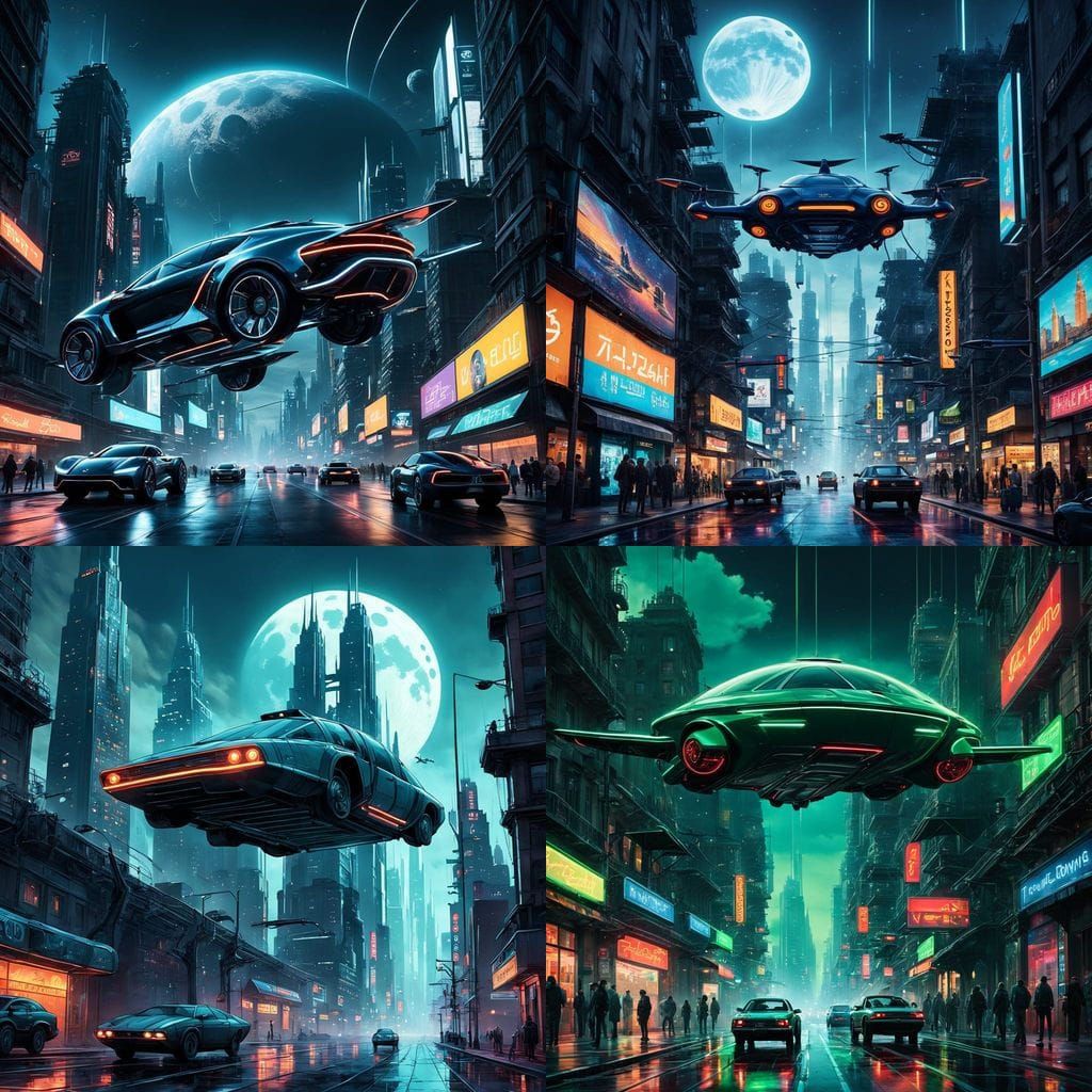 Futuristic Dystopian Cityscape with Flying Cars
