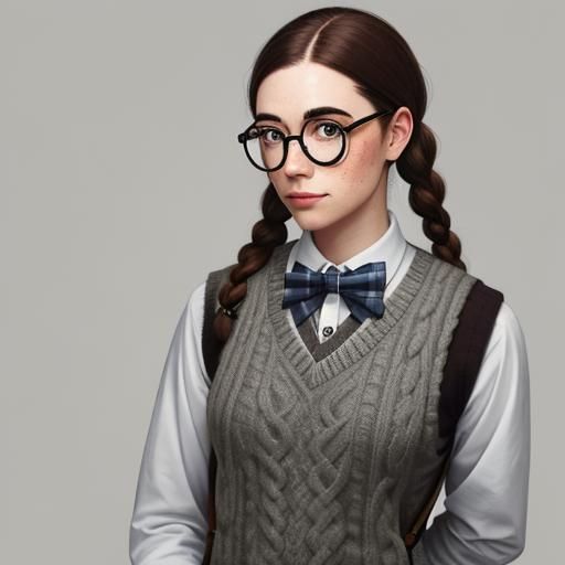 Nerdy Girl Portrait with Braids and Glasses