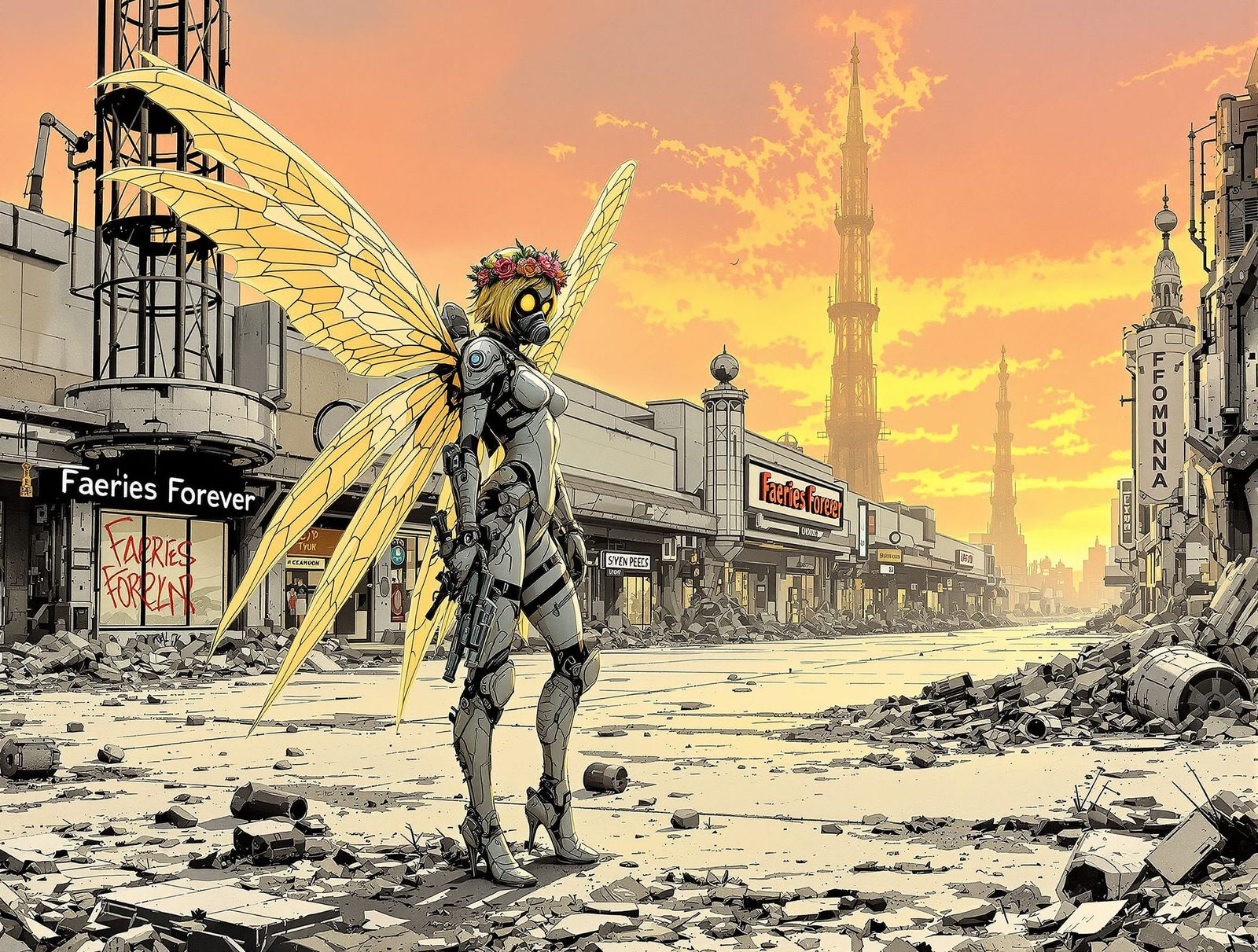 Fairy Warrior in Post-Apocalyptic Sci-Fi Hellscape