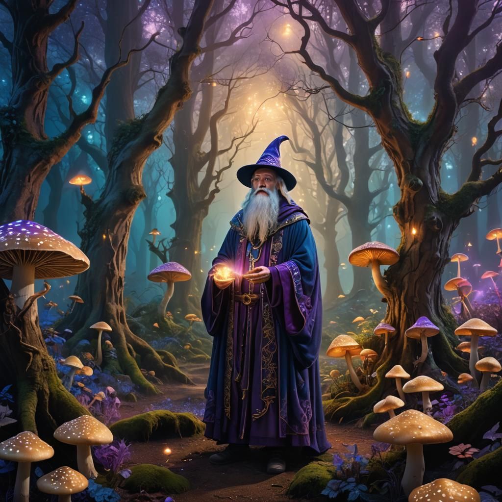 Mystical Forest Wizard in Magical Realism Style