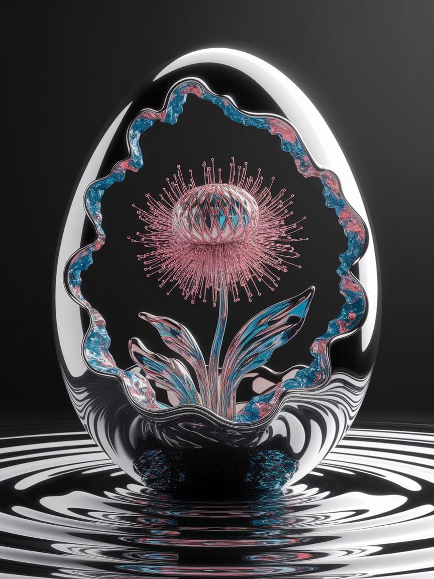 Futuristic Paradise in Chrome Flower Egg