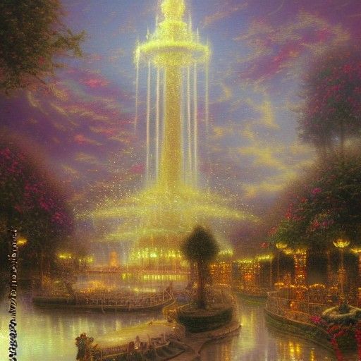 Ethereal Gold Saucer Fantasy in Luminist Style