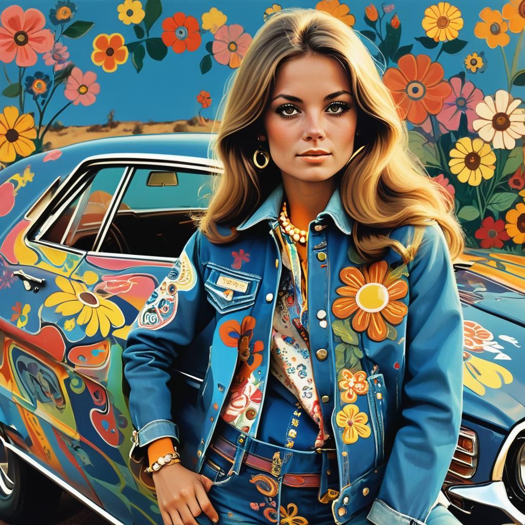 1970s Agent with Mustang in Psychedelic Pop Art