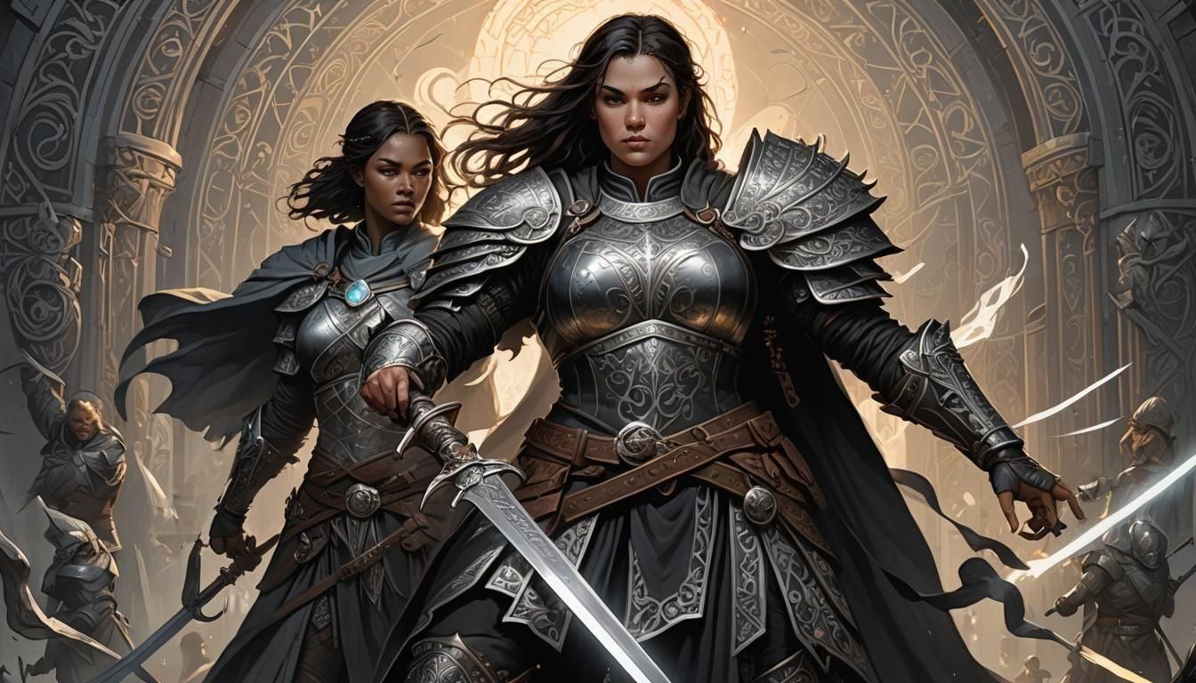 Fantasy Warrior with Glowing Sword in Detailed Matte Paintin...