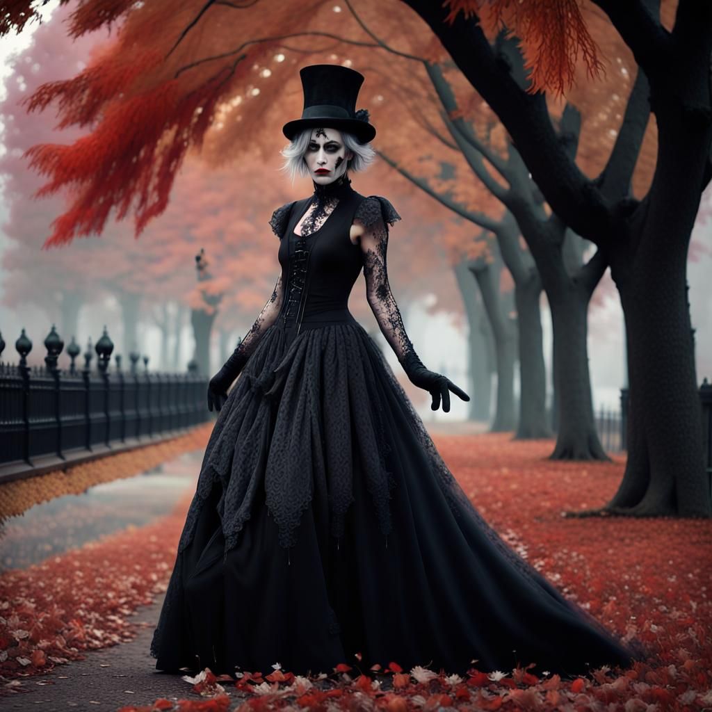 Serene Gothic Pixie in Autumn Park